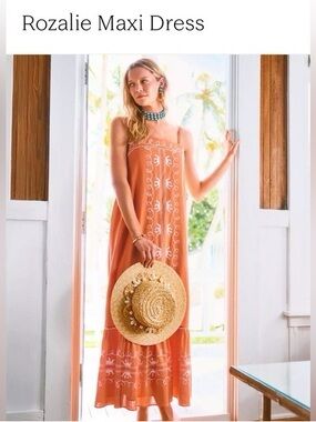 NWT Lilly Pulitzer Papaya Frond Fantasty Maxi Dress with White Embroidery, S